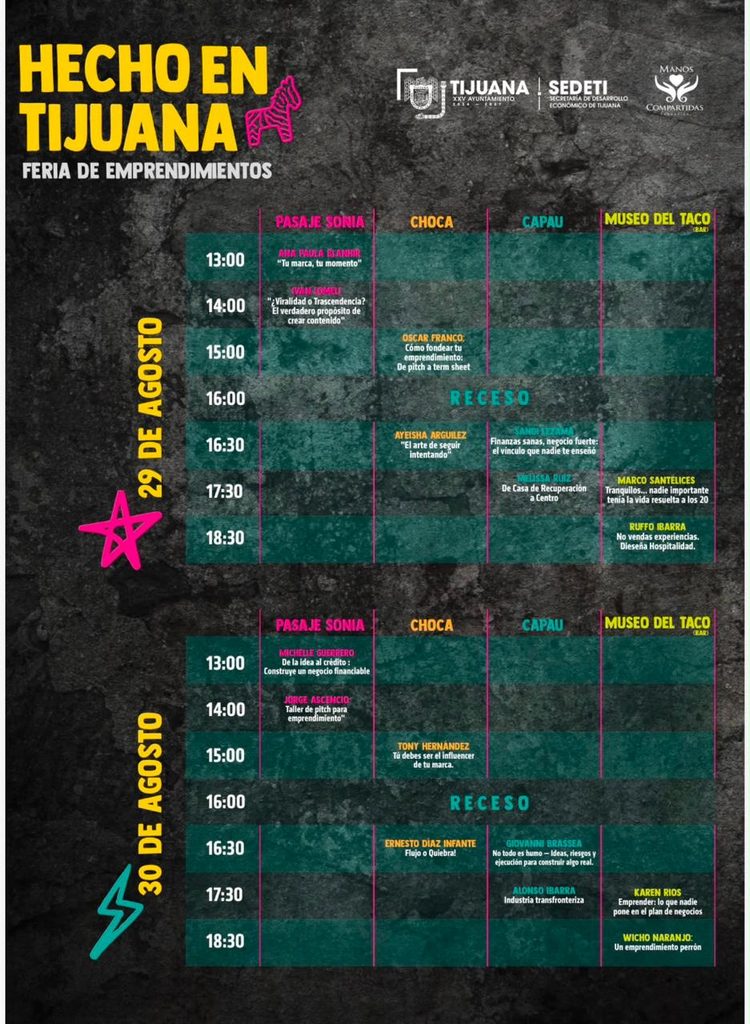 HECHO EN TIJUANA PRESENTA SU AGENDA DE CONFERENCIAS PARA EL 29 Y 30 DE AGOSTO